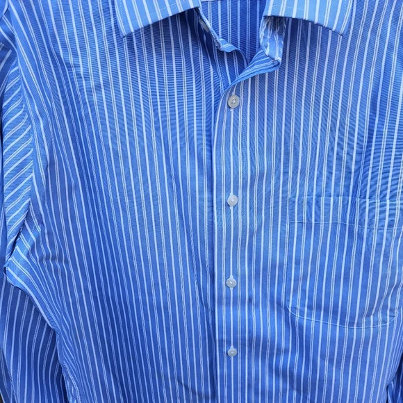 Croft&Barrow Men's Blue and White Striped Dress Shirt Size 15 1/2 - Picture 10 of 16